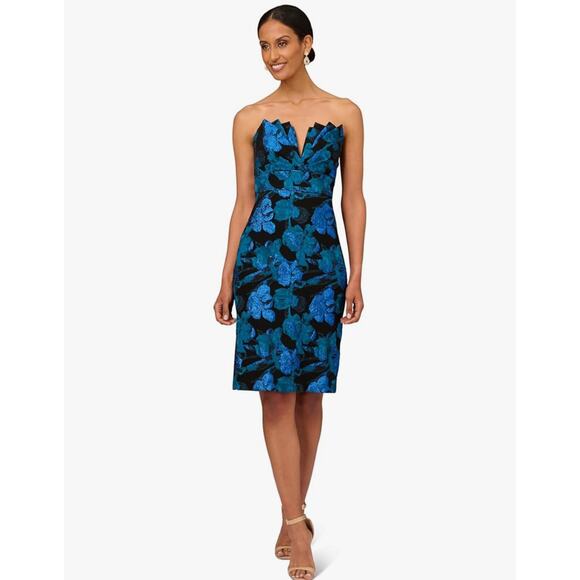 Aidan Mattox by Adrianna Papell Women's Stretch Jacquard Midi Dress size 10 blue - Picture 1 of 13